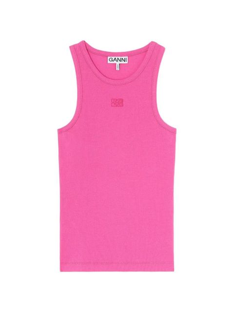 GANNI logo-patch ribbed tank top - Pink - zdjęcie produktu nr 2