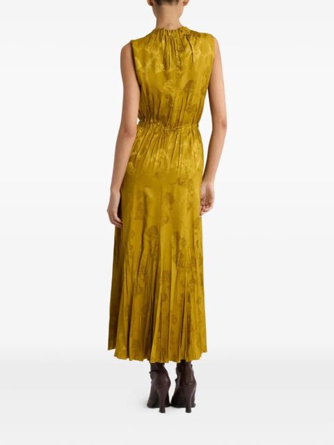 ETRO leaf-jacquard pleated dress - Yellow