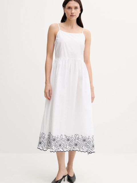 United Colors of Benetton sukienka bawełniana kolor biały midi rozkloszowana 4KUSDV0B7 - zdjęcie produktu nr 1