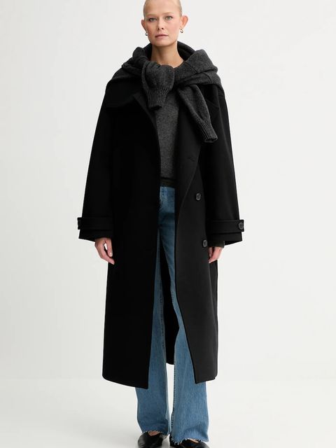 Marc O'Polo płaszcz z dodatkiem wełny kolor czarny 5000007651