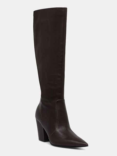 Guess kozaki skórzane NARIEL damskie kolor brązowy na słupku FLFNRL LEA11 - zdjęcie produktu nr 1