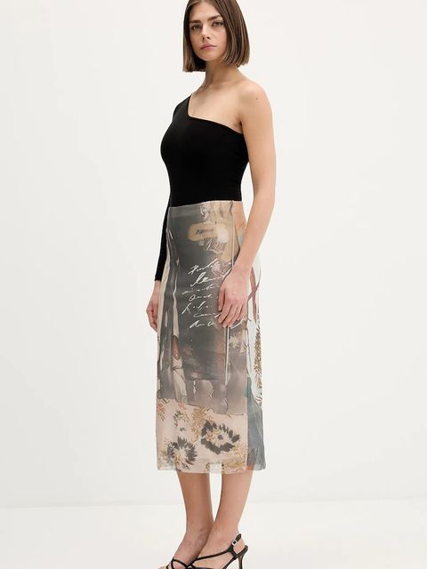 Desigual spódnica COLLAGE kolor brązowy midi prosta 25WWFK05