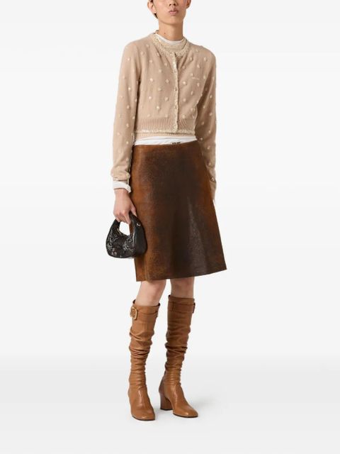 Miu Miu embroidered-details crew-neck cardigan - Neutrals