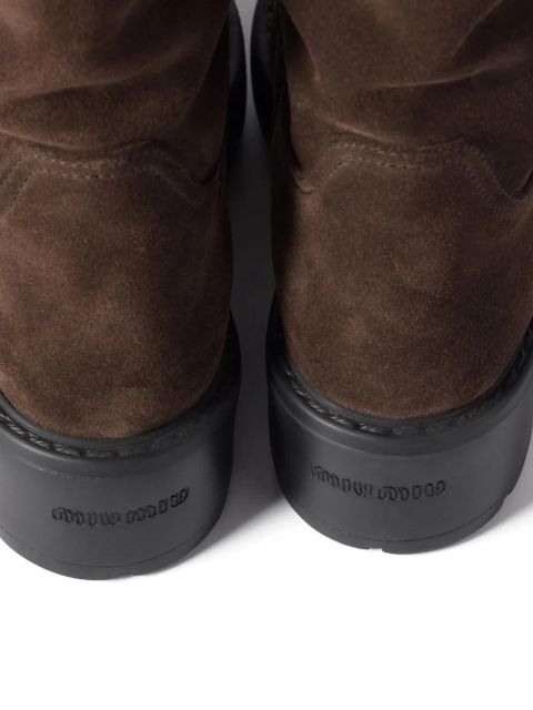 Miu Miu shearling-lined lug-sole boots - Brown - zdjęcie produktu nr 2