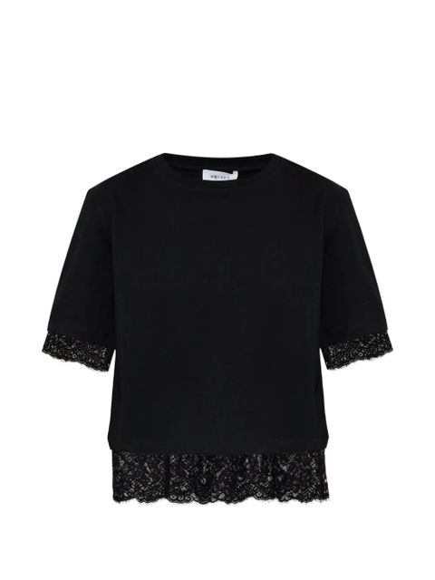Alexander McQueen lace-trim short-sleeved T-shirt - Black - zdjęcie produktu nr 1