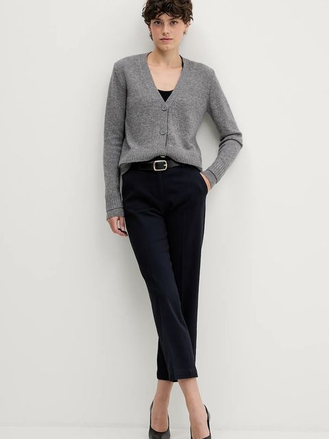 Sisley spodnie damskie kolor granatowy proste high waist 4K2ZLF03V