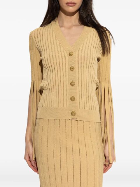 Balmain fringed-sleeve buttoned cardigan - Neutrals