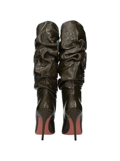 Amina Muaddi ruched patent-leather boots - Green