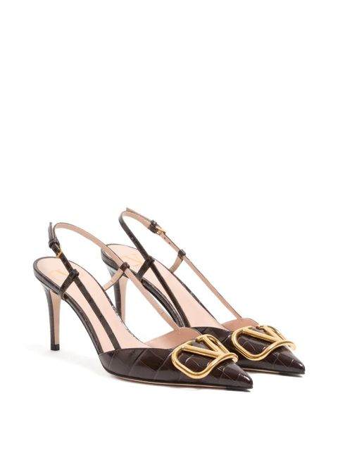 Valentino Garavani Vlogo crocodile-effect slingback pumps - Brown