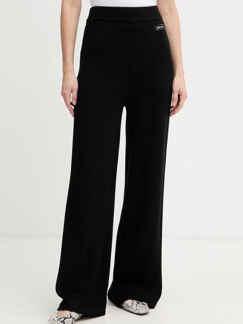 Armani Exchange spodnie z dodatkiem wełny damskie kolor czarny proste high waist XW000769 AF13774 - zdjęcie produktu nr 1