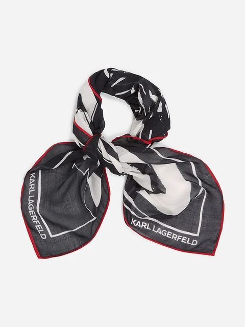 Karl Lagerfeld chusta bawełniana IKON damska kolor czarny wzorzysta A2W33076