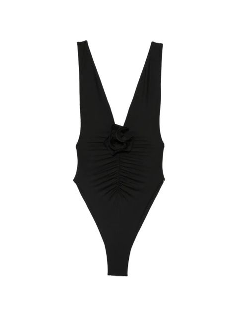 La Reveche Samira ruched floral-appliqué swimsuit - Black - zdjęcie produktu nr 1