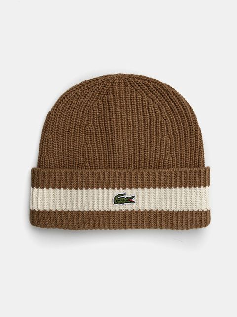 Lacoste czapka wełniana kolor beżowy z cienkiej dzianiny wełniana - zdjęcie produktu nr 1