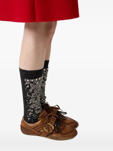 Miu Miu buckle strap leather sneakers - Brown