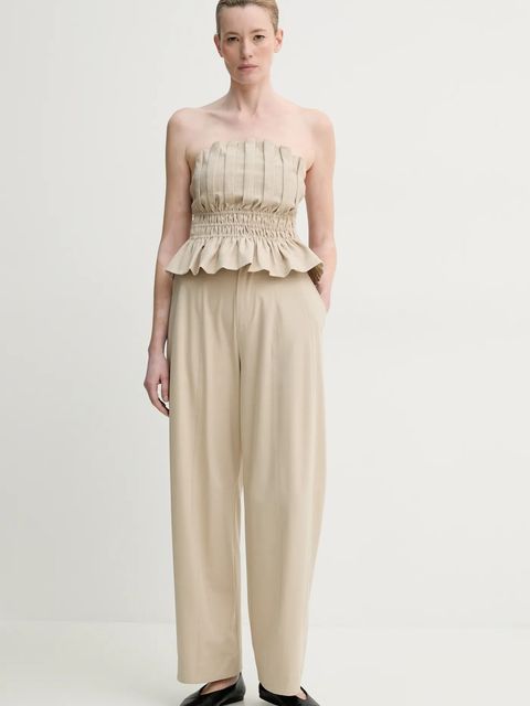 ISABELLE BLANCHE spodnie damskie kolor beżowy szerokie high waist IS25SS-P024-T003 - zdjęcie produktu nr 2