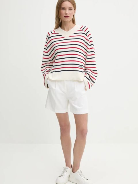 United Colors of Benetton szorty damskie kolor biały gładkie high waist 40FAD901U