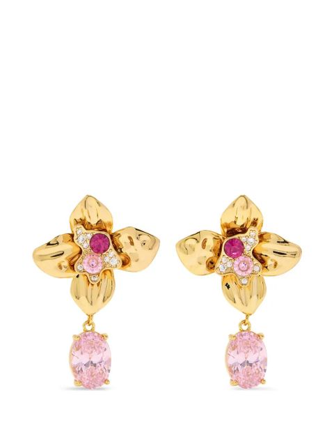 Self-Portrait crystal-embellished floral-motif earrings - Gold - zdjęcie produktu nr 1