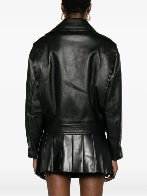 Versace belted leather biker jacket - Black