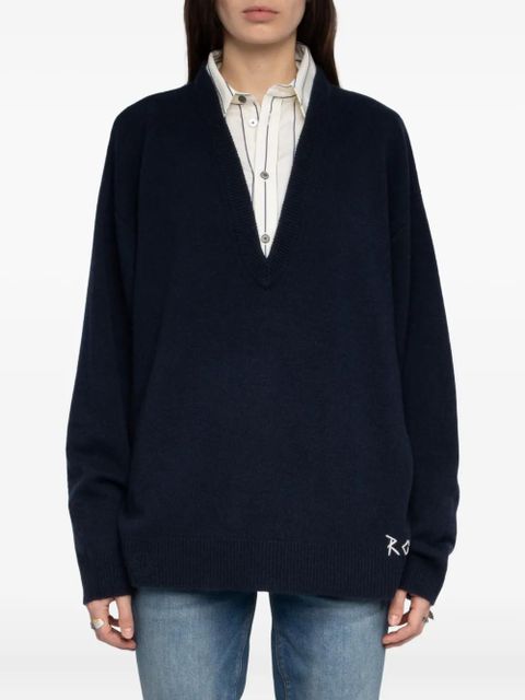 Zadig&Voltaire Swyny V-neck embroidered sweater - Blue