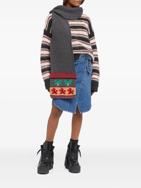 Alanui Hibiscus Bloom palm-tree wool scarf - Grey