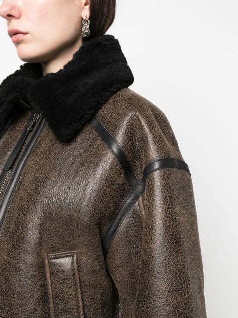 Acne Studios shearling-trim leather jacket - Brown - zdjęcie produktu nr 2