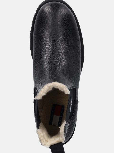 Tommy Jeans sztyblety skórzane TJW CHELSEA BOOT WL damskie kolor czarny na platformie ocieplone EN0EN02826