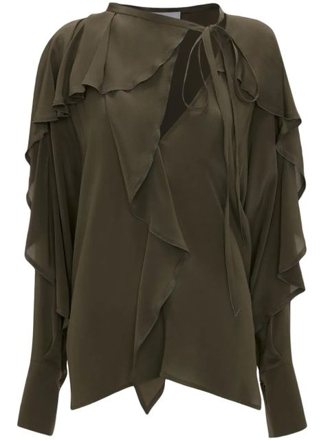 Victoria Beckham tie-detail ruffled silk blouse - Green - zdjęcie produktu nr 1