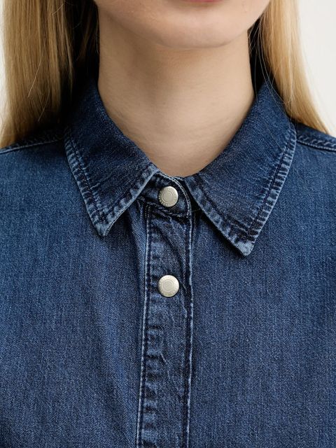 Karl Lagerfeld Jeans koszula jeansowa damska kolor granatowy regular z kołnierzykiem klasycznym A3W11002