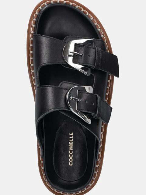 Coccinelle klapki skórzane damskie kolor czarny na platformie E4 SOF 17 03 01 001