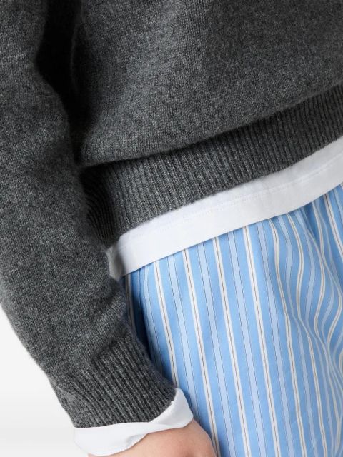 Miu Miu intarsia-logo V-neck sweater - Grey