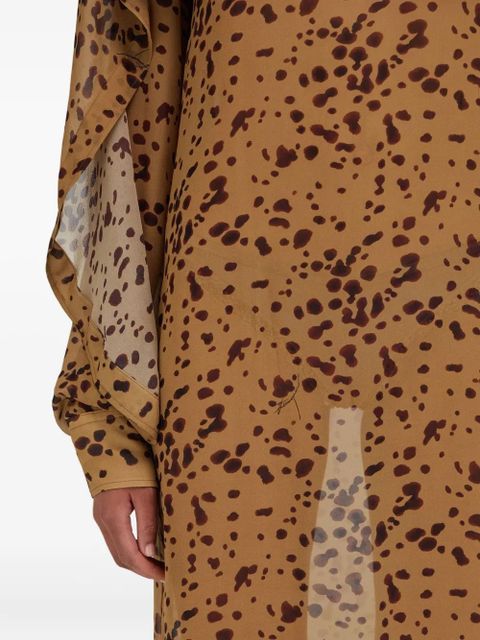 Ferragamo orchid-print cape midi dress - Brown