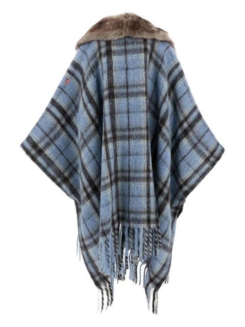 Moncler Grenoble faux-fur collar fringed cape - Blue - zdjęcie produktu nr 2