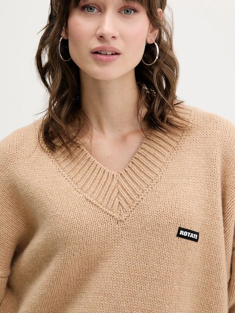 Rotate sweter wełniany kolor beżowy 1147631753