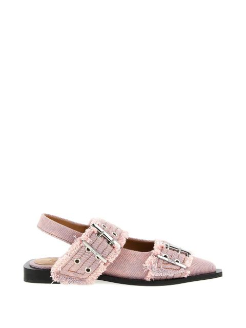 GANNI buckle fringed denim flat pumps - Pink - zdjęcie produktu nr 1