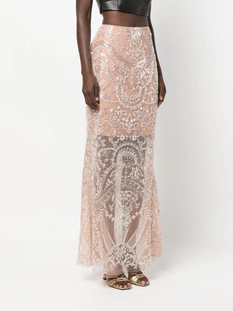 Self-Portrait bead-embellished layered skirt - Neutrals - zdjęcie produktu nr 2