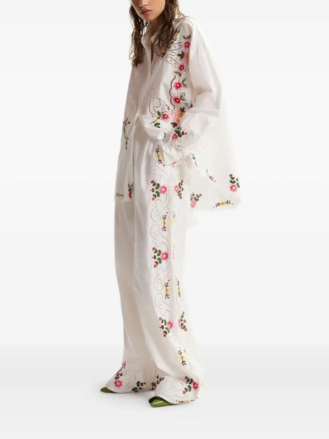 Essentiel Antwerp Jayme floral-embroidered cutwork-detail shirt - White