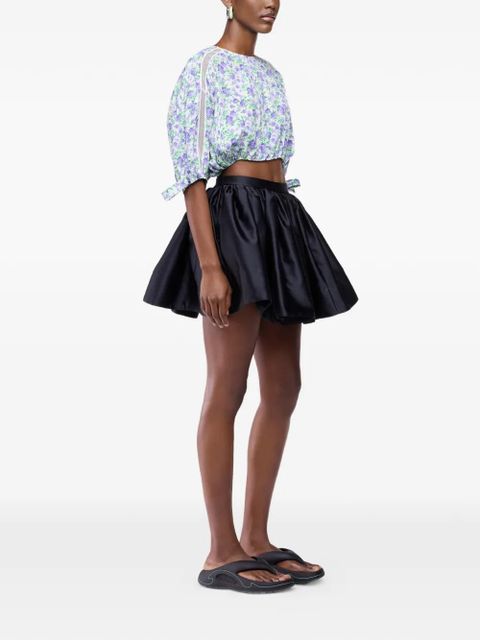 Rabanne floral puff-sleeved crop top - Purple