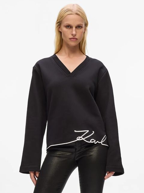 Karl Lagerfeld bluza z bawełną damskie kolor czarny z aplikacją A4W20040