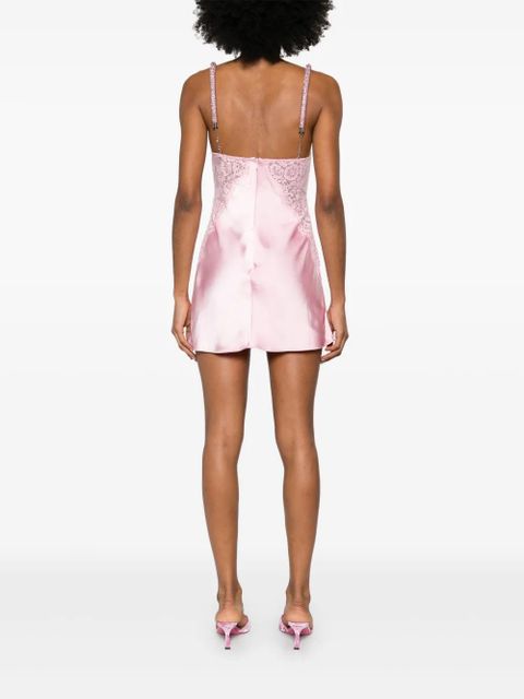 Self-Portrait lace-detail satin mini dress - Pink
