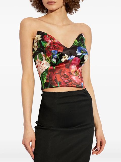 Dolce & Gabbana Rose-print strapless top - Red