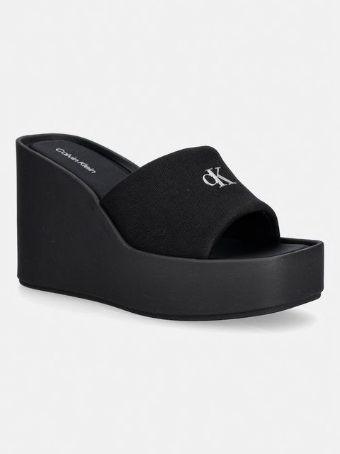 Calvin Klein klapki na koturnie damskie WEDGE 70 SNDL CANV MG - zdjęcie produktu nr 1