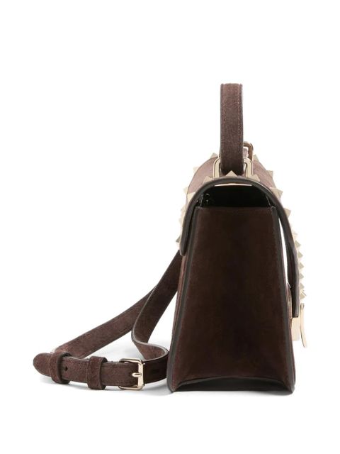 Valentino Garavani Rockstud small shoulder bag in suede - Brown