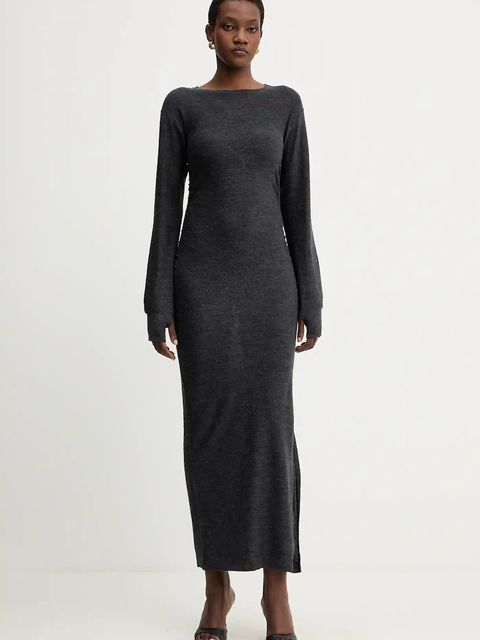 Marella sukienka wełniana kolor szary maxi dopasowana 2523326025200
