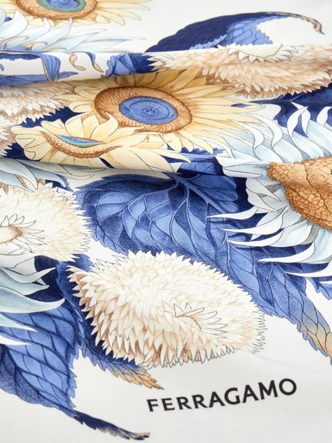 Ferragamo Sunflower-print silk scarf - Neutrals