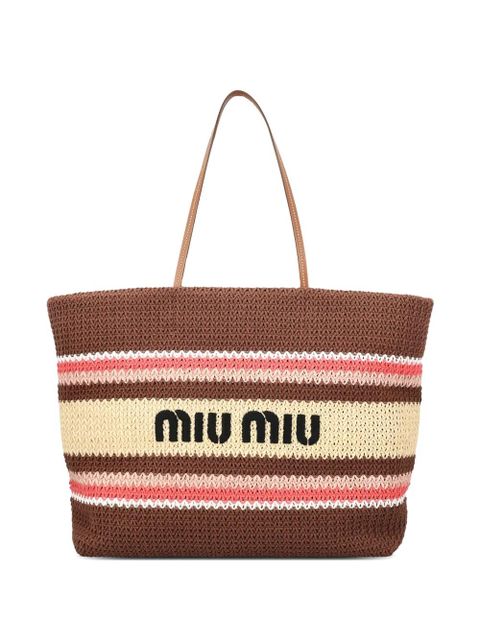 Miu Miu striped woven tote bag - Brown - zdjęcie produktu nr 1