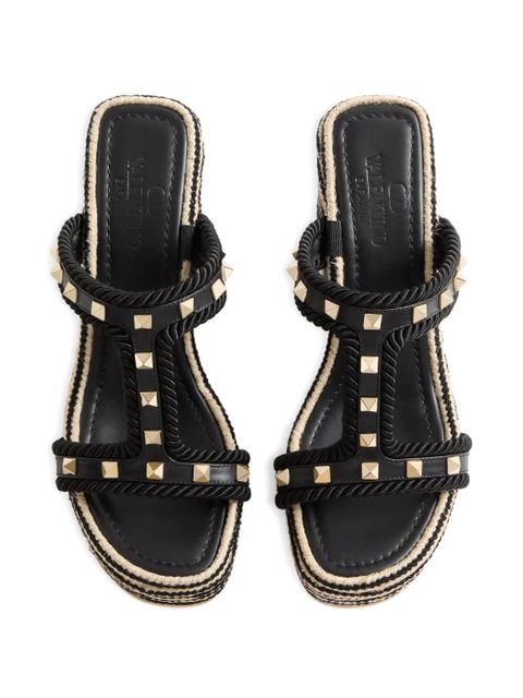 Valentino Garavani studded-detail rope wedge espadrilles - Black