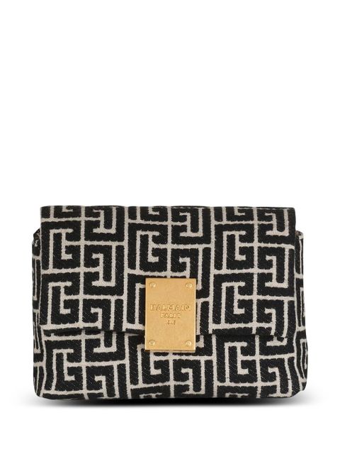 Balmain 1945 Soft jacquard monogram shoulder bag - Black - zdjęcie produktu nr 1