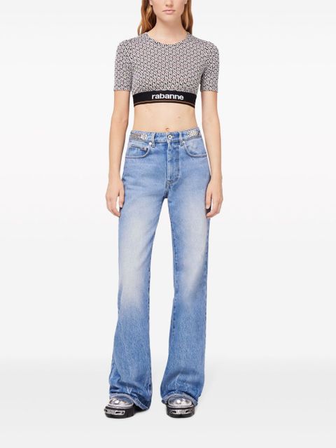 Rabanne monogram-print cropped T-shirt - Black