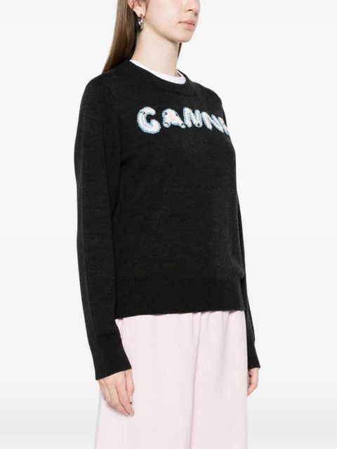 GANNI crochet-appliqué sweater - Black