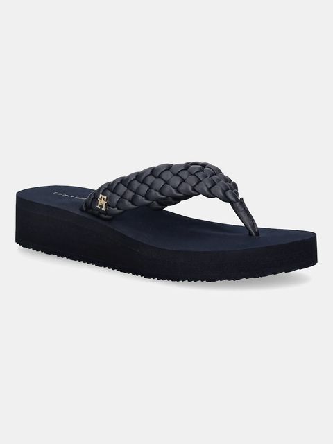 Tommy Hilfiger japonki TH WEDGE CORNROW BEACH SANDAL damskie kolor granatowy na koturnie FW0FW09037 - zdjęcie produktu nr 1